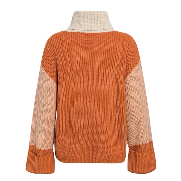 Color Block Beige Turtleneck Sweater Orange - Picture 6 of 9